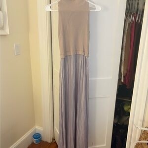 Anthropologie Beige Knit Bodice Maxi with Lavender Pleated Skirt